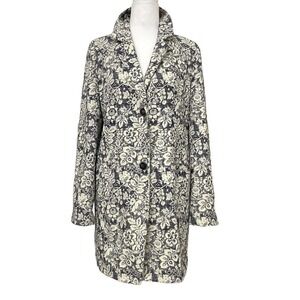 Hinge Blue & White Floral Longline Trench Coat Jacket